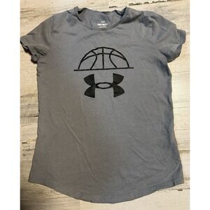 Under Armour Grey Basketball Icon Girl's Graphic Shirt Youth Medium